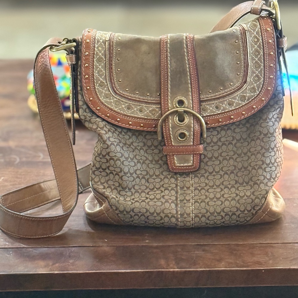Coach Brown and Tan Shoulder Bag with Boho Flair